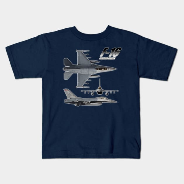 F-16 Fighting Falcon Kids T-Shirt by Caravele